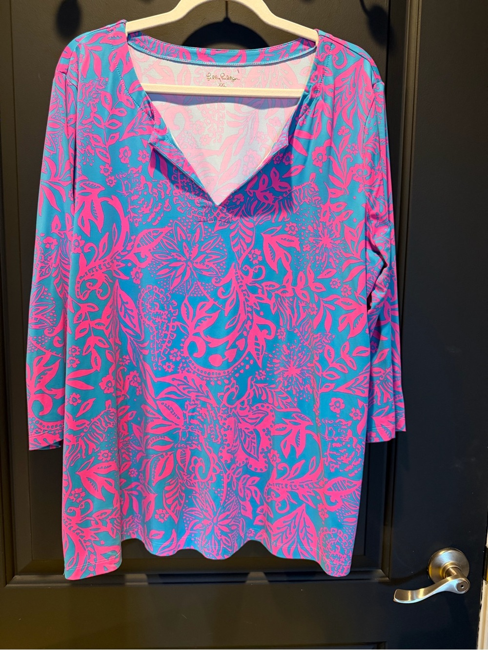 Lilly Pulitzer ChillyLilly Pink and Blue Floral V-Neck Tunic
